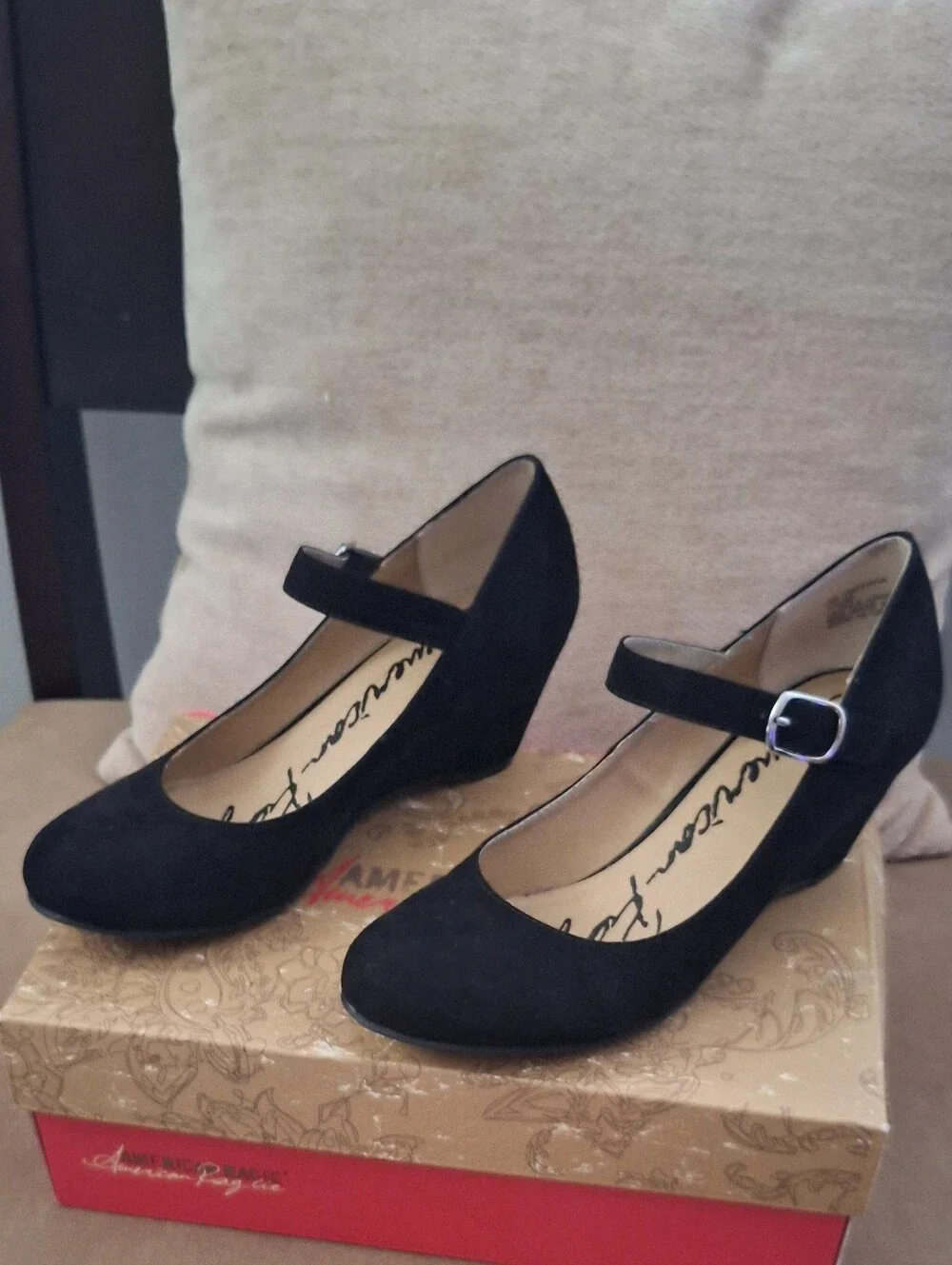 American Rag Black Suede Mary Jane Wedge Heels